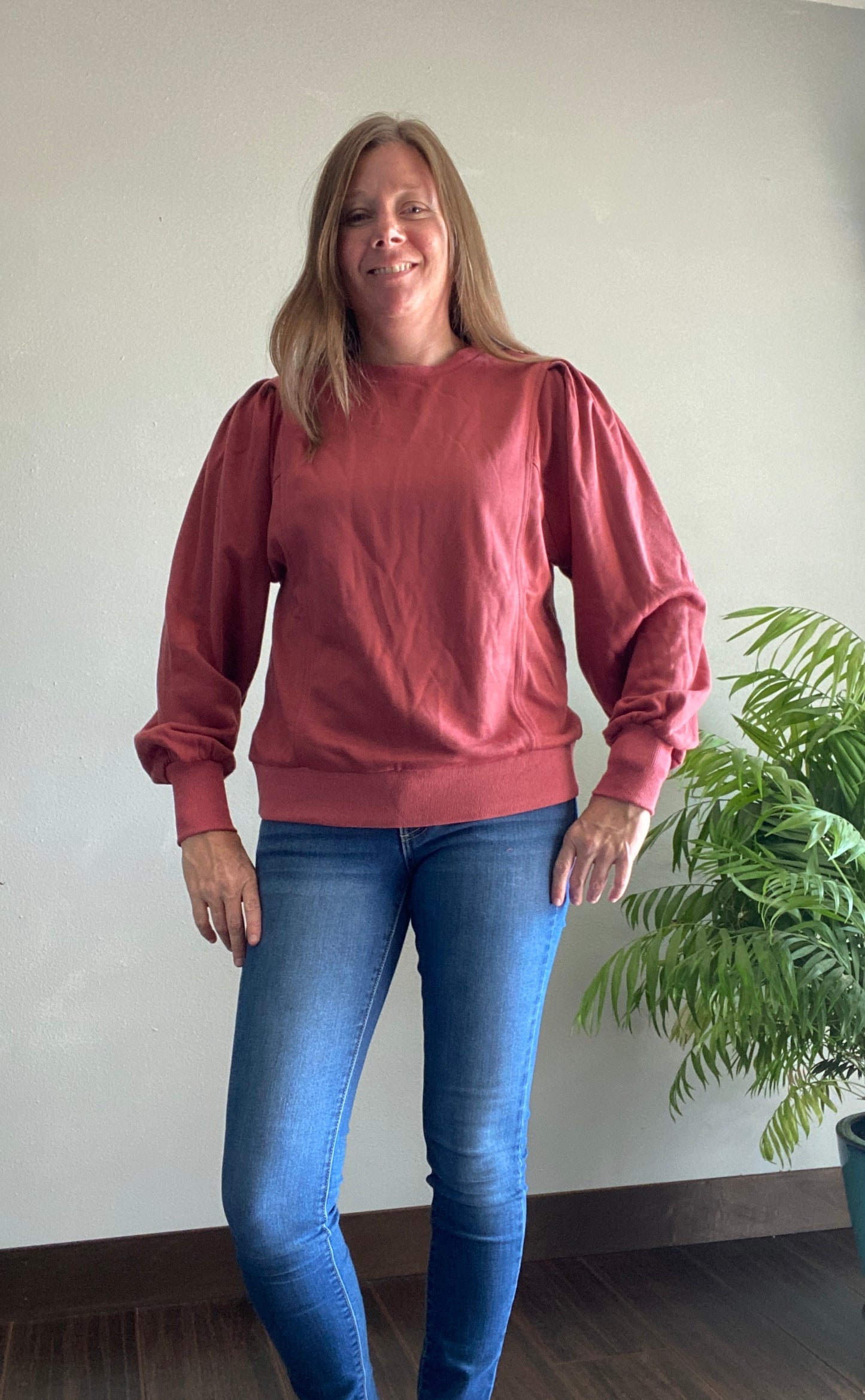 Long Sleeve Terry Sweatshirt in Rust Color
