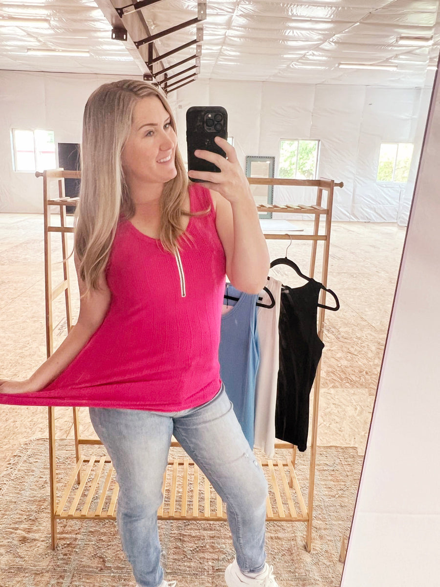 MM Mila Zipper Tank in Hot Pink