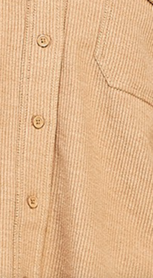 CORD FABRIC DOLPHIN-HEM SHACKET WITH CHEST FLAP POCKETS in Taupe