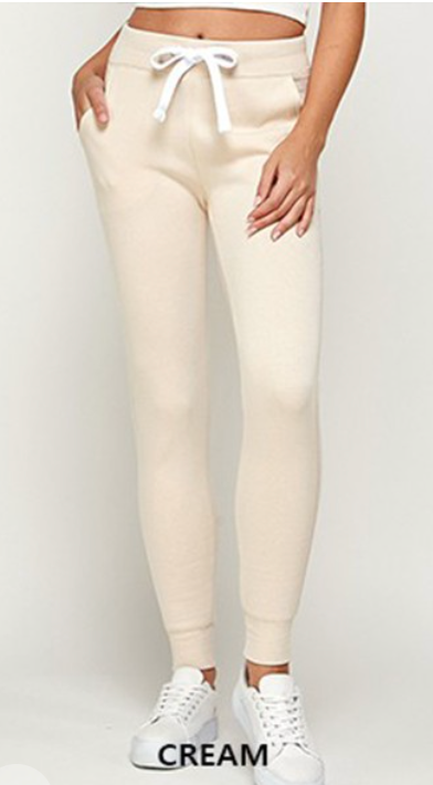 Basic Fleece Sweatpants Jogger With Pockets in Cream