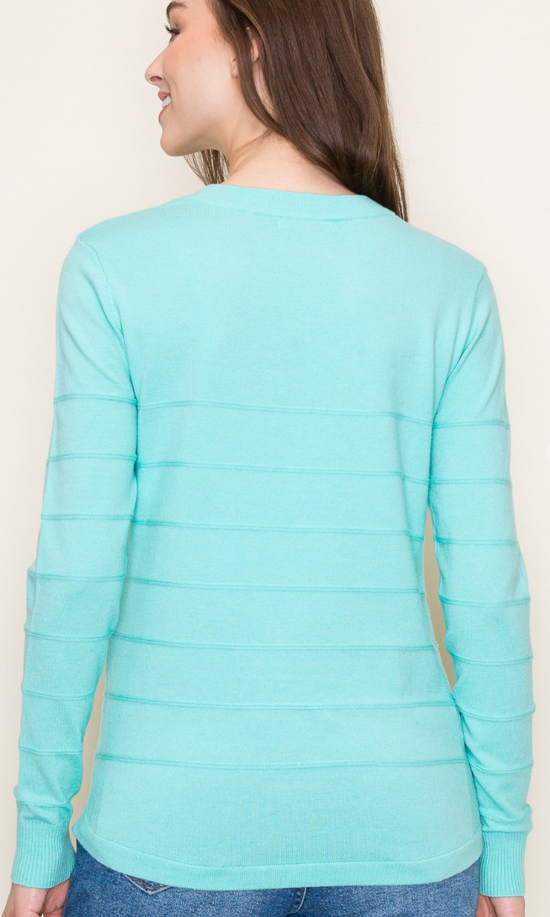 Super Soft Pintucked Crew Neck Pullover Sweater in Mint