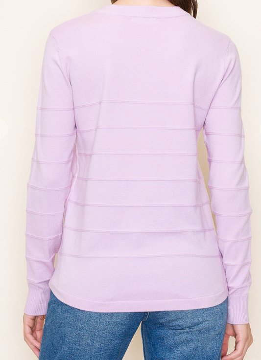 Super Soft Pintucked Crew Neck Pullover Sweater in Lavender
