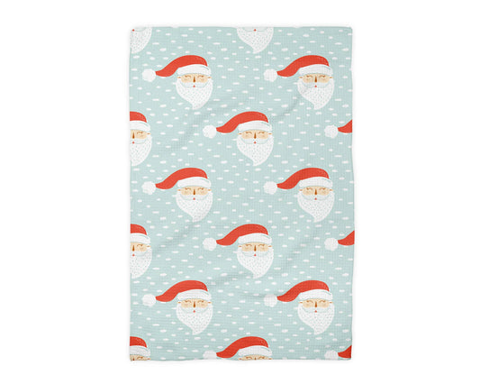 Christmas Santa Blue Whimsical Preppy Kitchen Towel Waffle