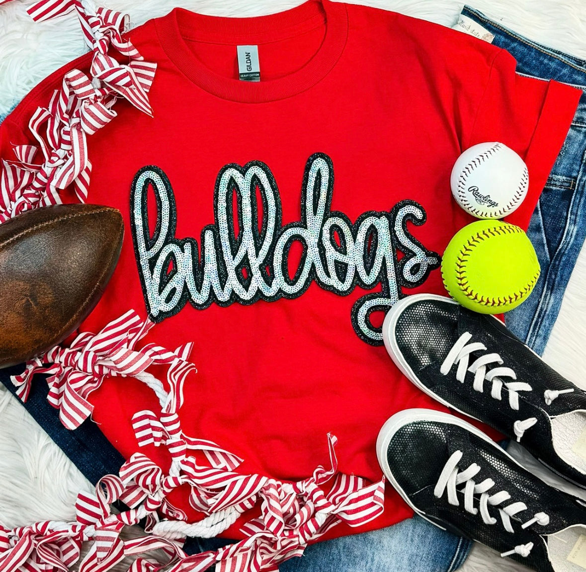 Red Bulldog Sequin Patch Crewneck