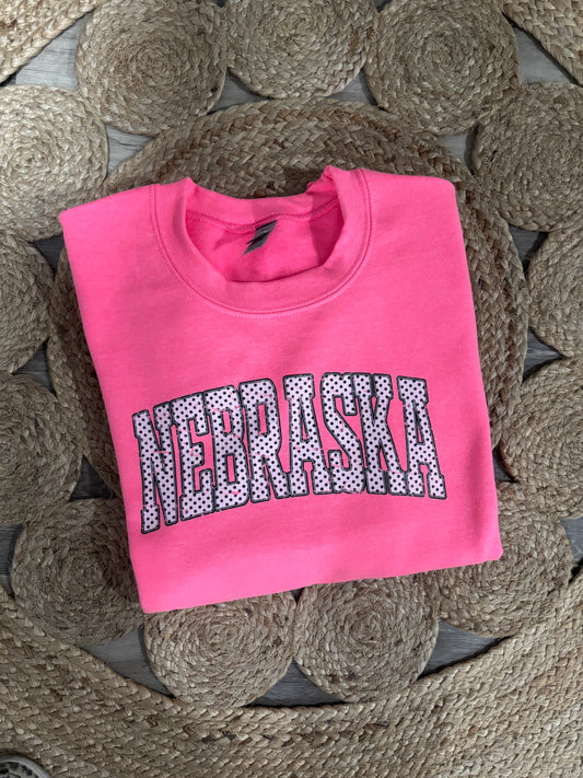 Nebraska Polka Dot- Bright Pink