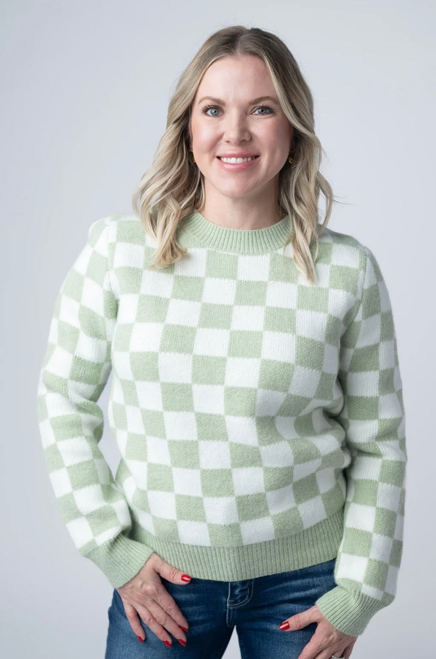 MM Sage Green and White Checkered Sweater