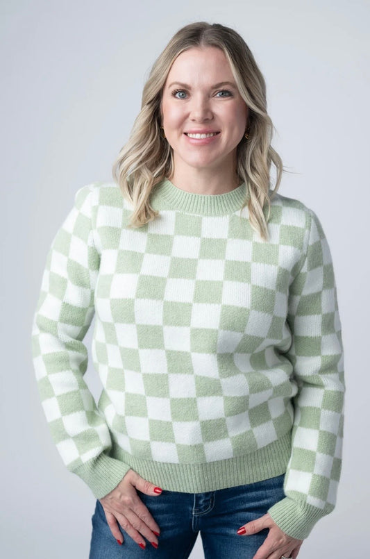 MM Sage Green and White Checkered Sweater