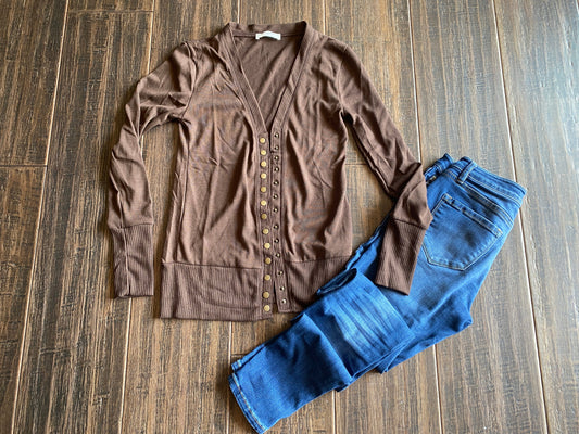 Everyday Snap Cardigan in Brown