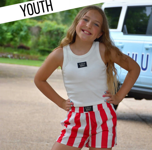 LULU MAC- Red and White Stripe Shorts- Kids Edition