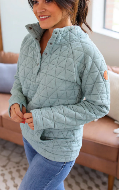 MM-Geometric Button Snap Pullover - Sage