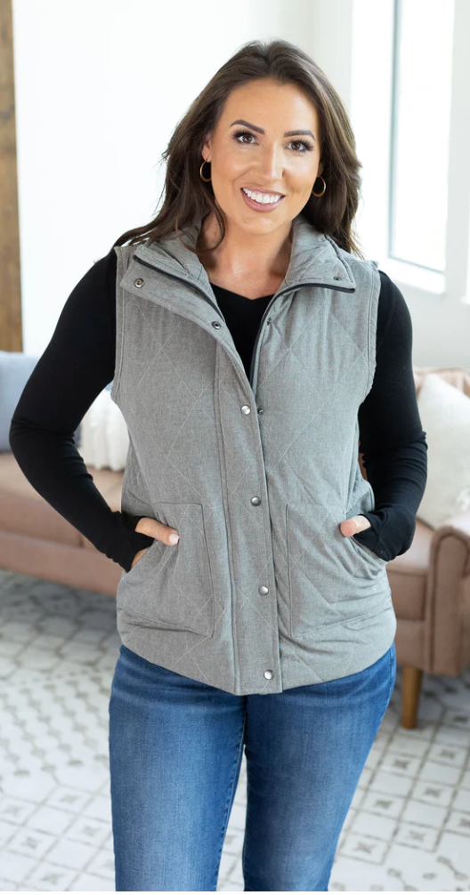 MM Zip up Vest- Heathered Grey