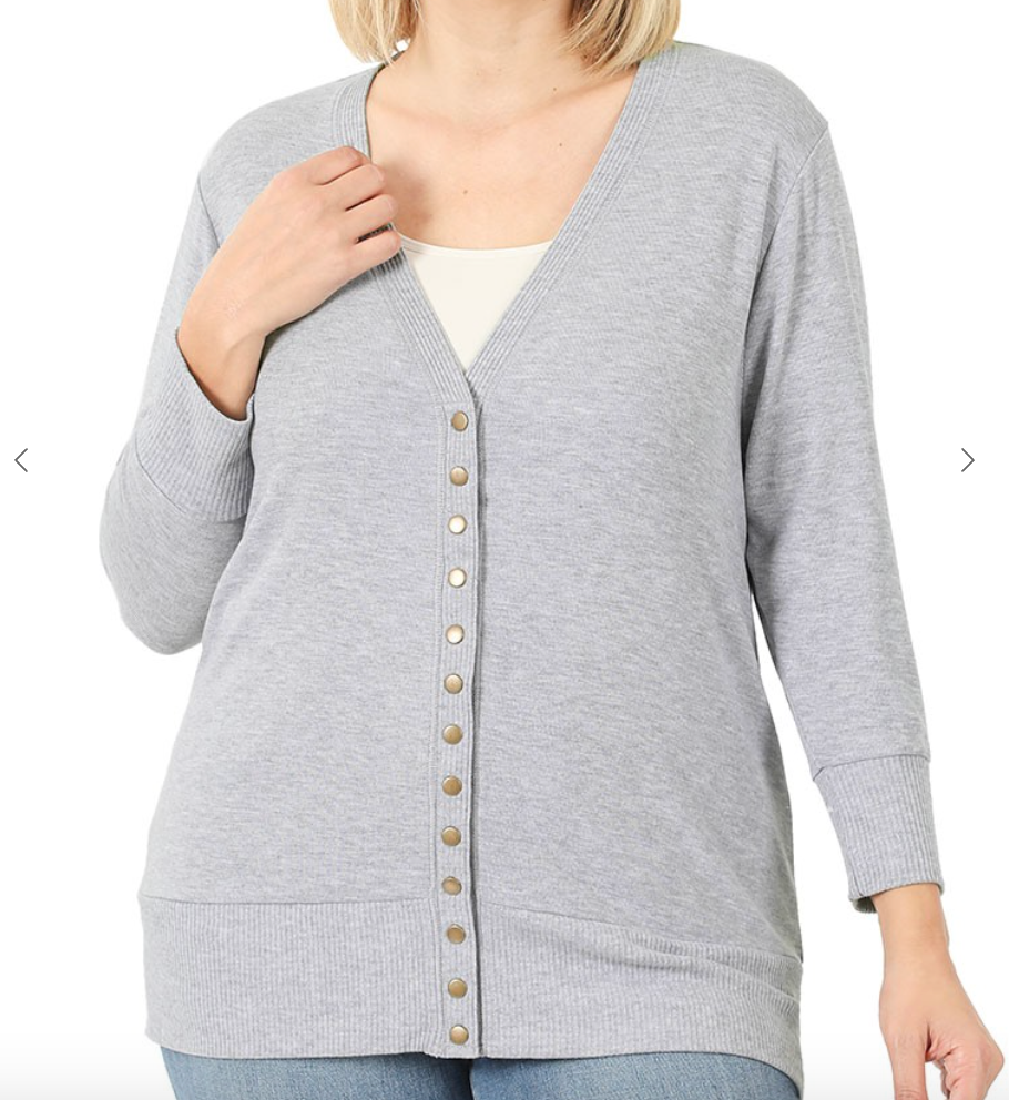 Plus Snap Cardigan 3/4 Sleeve