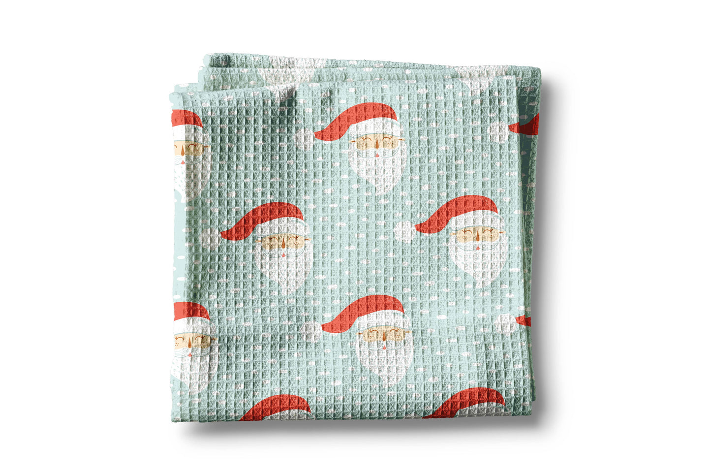 Christmas Santa Blue Whimsical Preppy Kitchen Towel Waffle