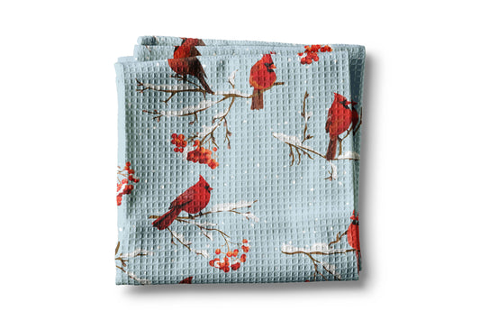 Cardinal Christmas Bird Floral Kitchen Towel Waffle Holiday